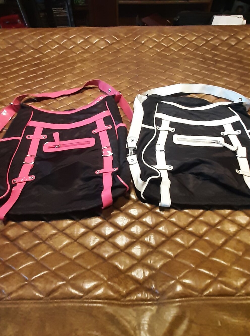 Bundle of Women’s Black Shoulder Bag with Pink or White Trim - 2 Fashion Totes